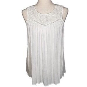 Maison Coupe White Crinkle Gauze Crochet Detail Sleeveless Top Size Medium